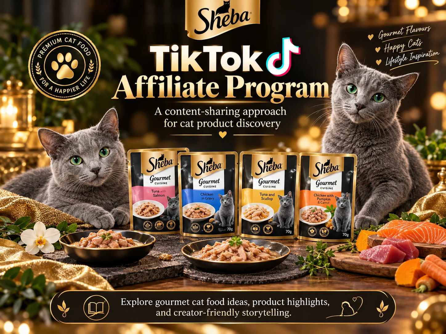 TikTok Affiliate Program 与精致猫咪饮食主题视觉